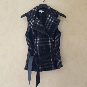 Cabi black plaid wool blend moto style vest Size M